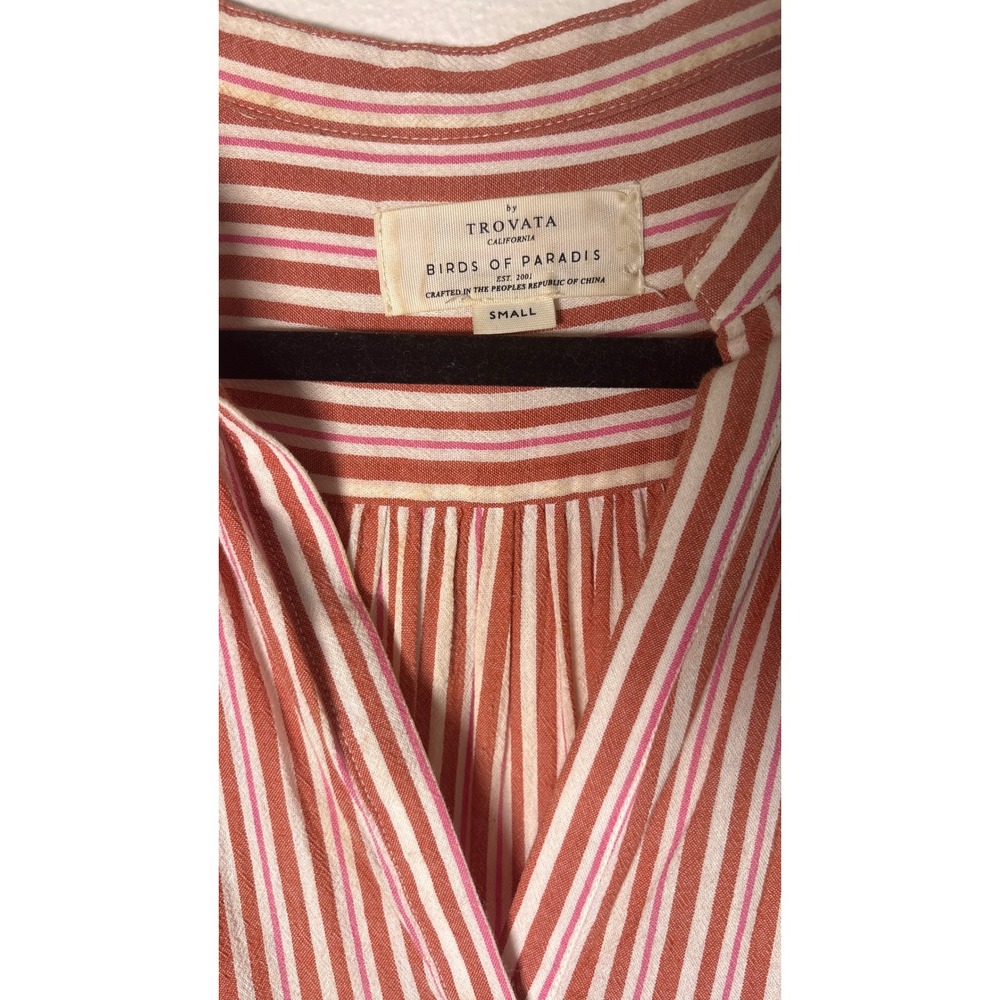 Trovata Birds of Paradis Red White Striped Tiered Maxi Dress Small Pockets - Picture 3 of 6